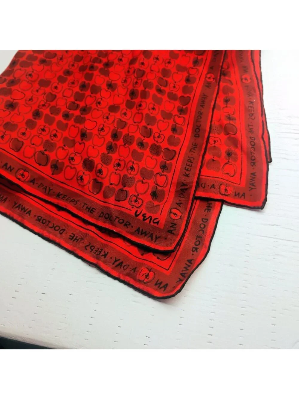 Vtg 1960's Vera Neumann Pure Silk Red Apple A Day Keeps The Doctor Away Scarf